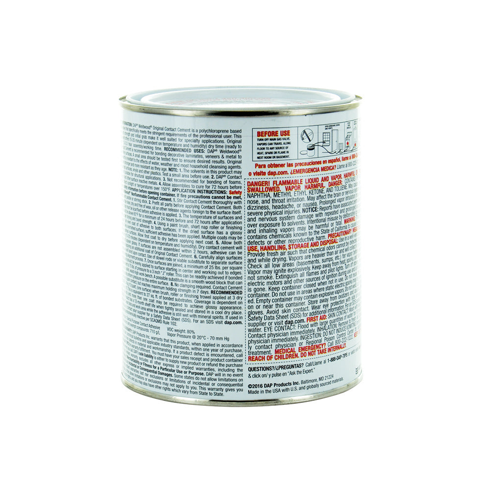 Contact Cement Quart Hi-Strength Weldwood 1 Quart Net Weight Can