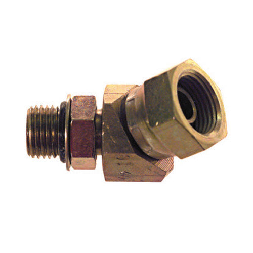 1/4" x 7/16" 5000 Psi Zinc Plated Crbn Steel Male Straight Thread To Female Pipe Swivel 45° Elbow Swivel Adapter