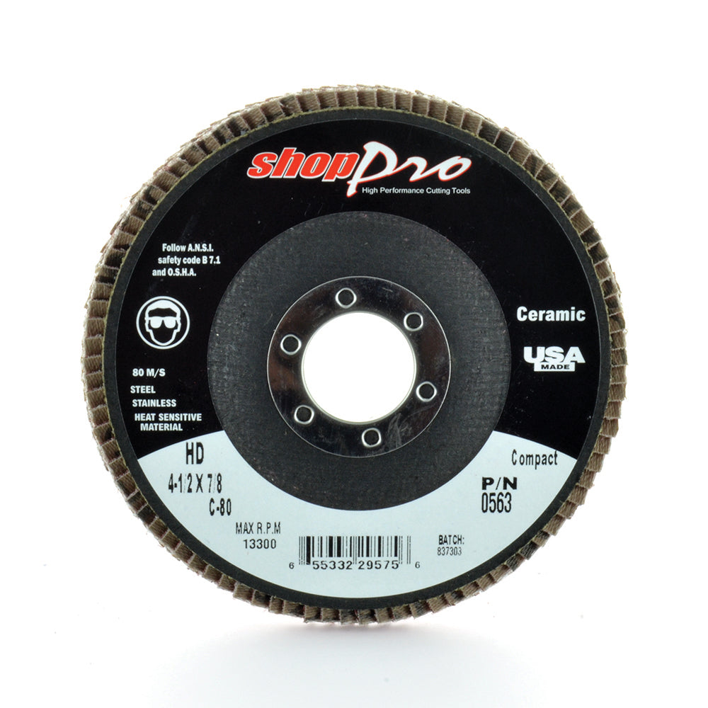 4-1/2 Inch x 7/8 Inch Premium XL Ceramic Abrasive Flap Disc-80 Grit