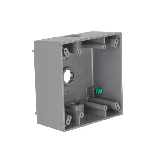 2-Gang Weatherproof Box, Three 1/2 In. Threaded Outlets, Gray