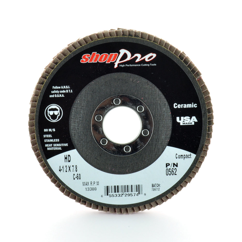 4-1/2 Inch x 7/8 Inch Premium XL Ceramic Abrasive Flap Disc-60 Grit