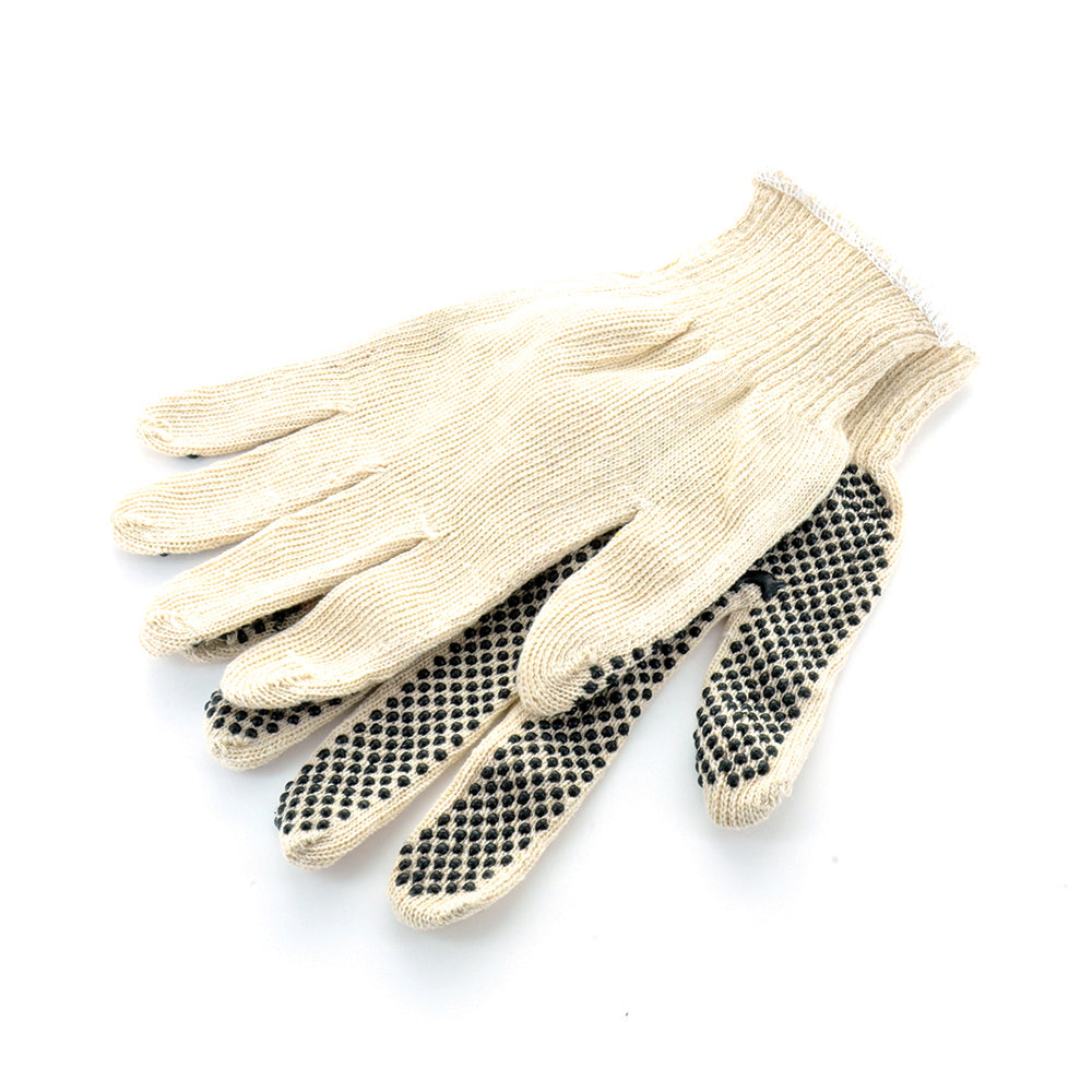 Natural White Black Dots Cotton PVC Dots Men'S Glove - Large