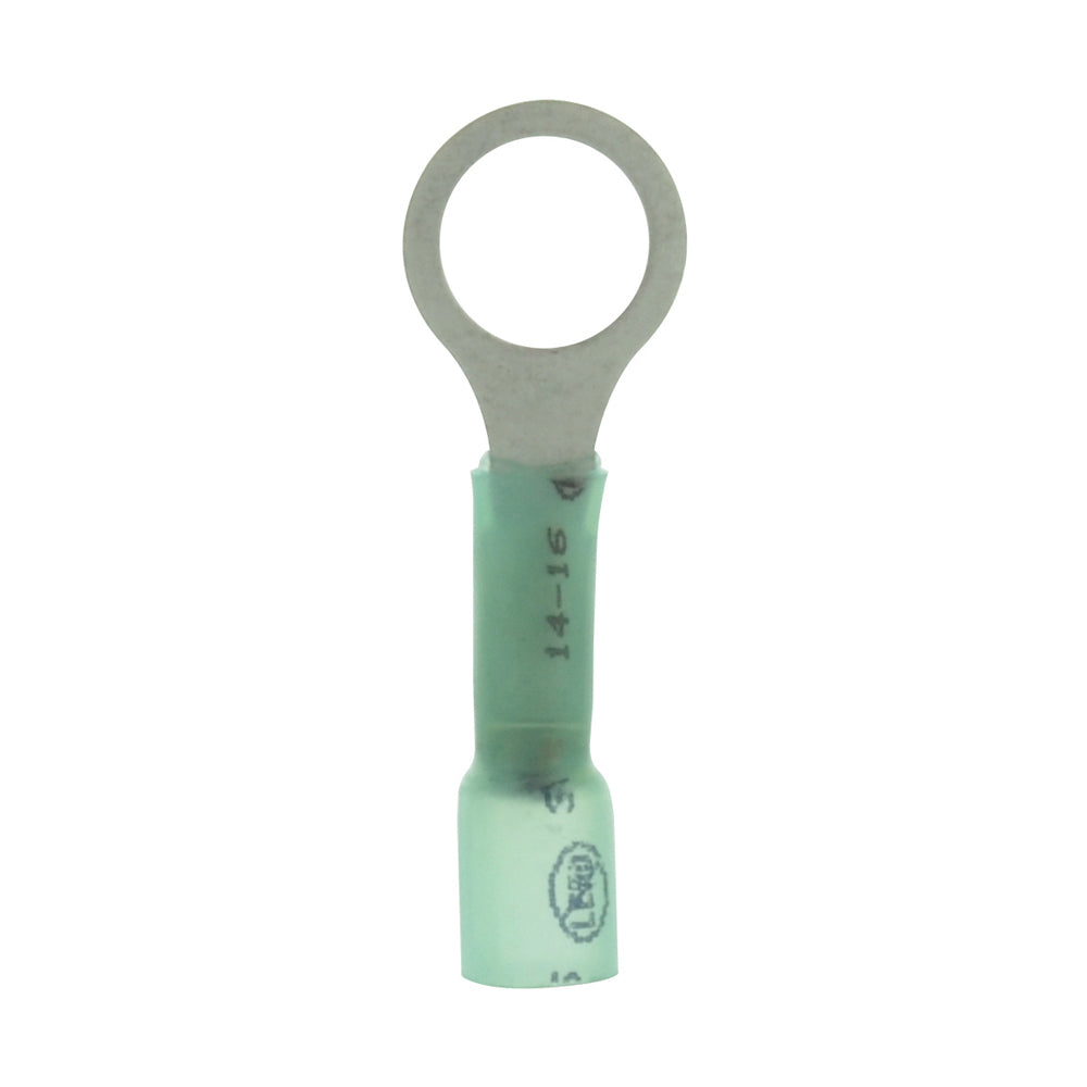 16-14 Gauge Lead Free Heat Shrink- Crimp & Solder Ring Terminal 3/8 Inch Stud Blue