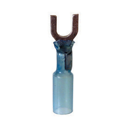 16-14 Gauge Fork Spade Terminal #10 Stud Heat Shrink Nylon Insulated Blue