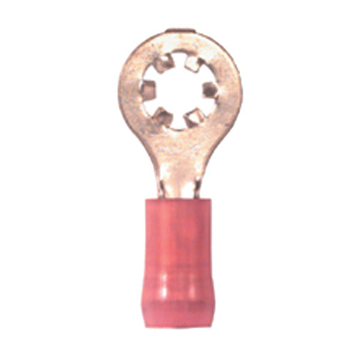 22-18 Gauge Serrated Ring Terminal #6 Stud Nylon Insulated Red