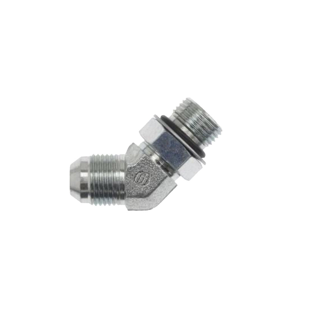 3/8" 6000 Psi Zinc Plated Crbn Steel Male Boss O-Ring 45° Elbow To Male JIC 37° Male Boss O-Ring Adapter