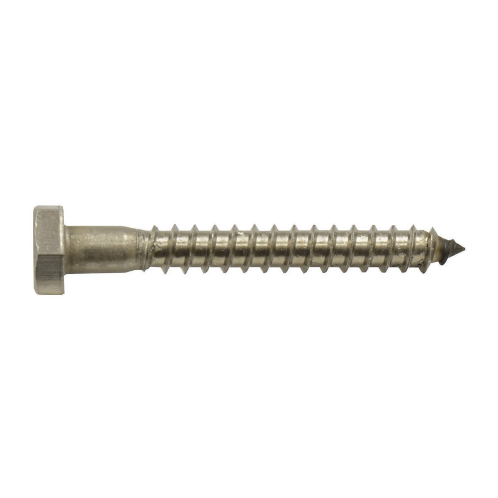 1/4-10 x 2 Inch Plain 18-8 (A2) Stainless Steel Hex Head Lag Screw