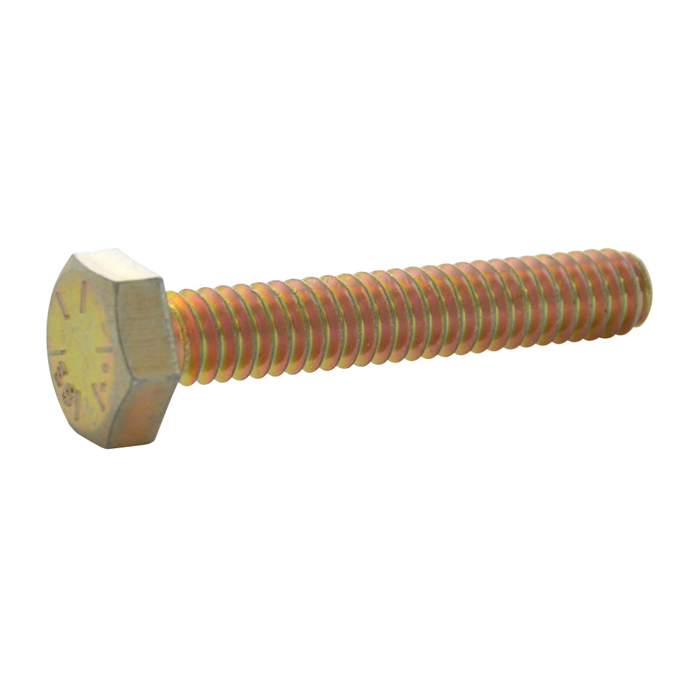 1/4-20 x 1-1/2 Hex Head Fully Threaded Tap Bolt Grade 8 Yellow Zinc Plated Coarse.