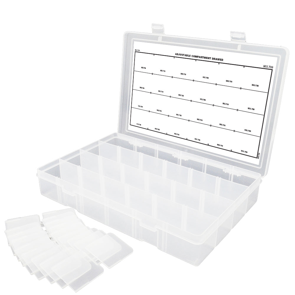 24 Compartment 13-1/8 Inch X 2-5/16 Inch X 9 Inch Clear Polypropylene Adjustable Large Box