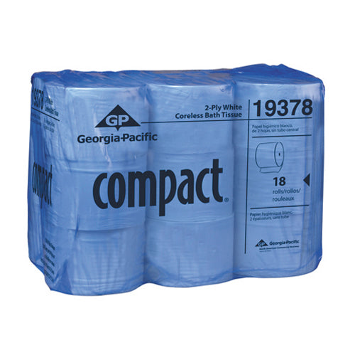 Compact Coreless High Capacity 2-Ply Bathroom Tissue 1500 Sheets Per Roll
