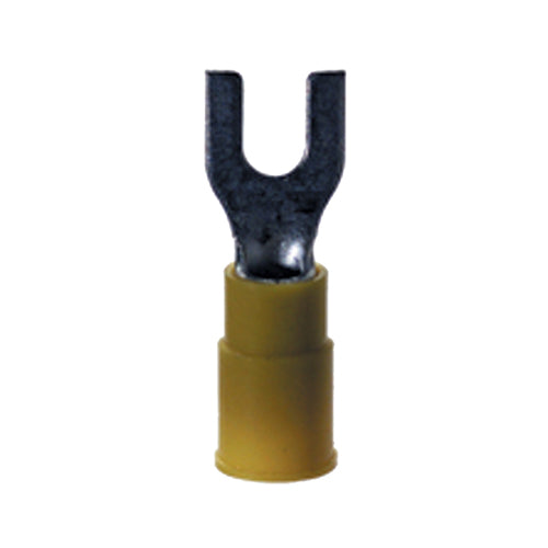 12-10 Gauge Fork Spade Terminal #8 Stud PVC Insulated Yellow