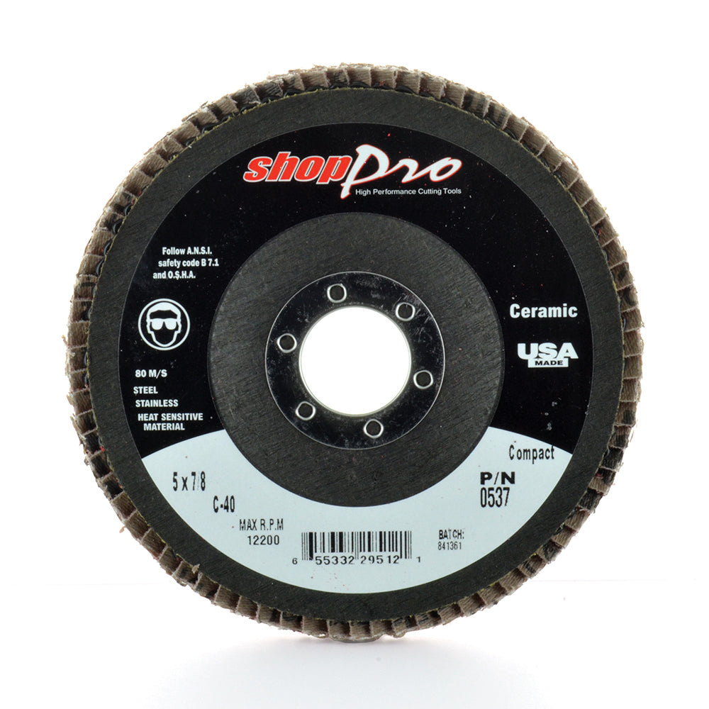 5 Inch X 7/8 Inch Premium Ceramic Abrasive Flap Disc - 40 Grit