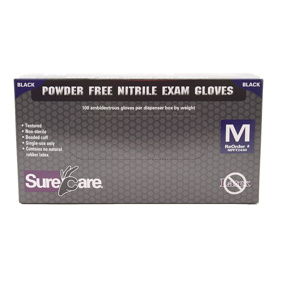 SURECARE 5 MIL NITRILE MED BLACK DISPOSABLE GLOVES (100 COUNT BULK DISCOUNT PRICE) - CLEARANCE