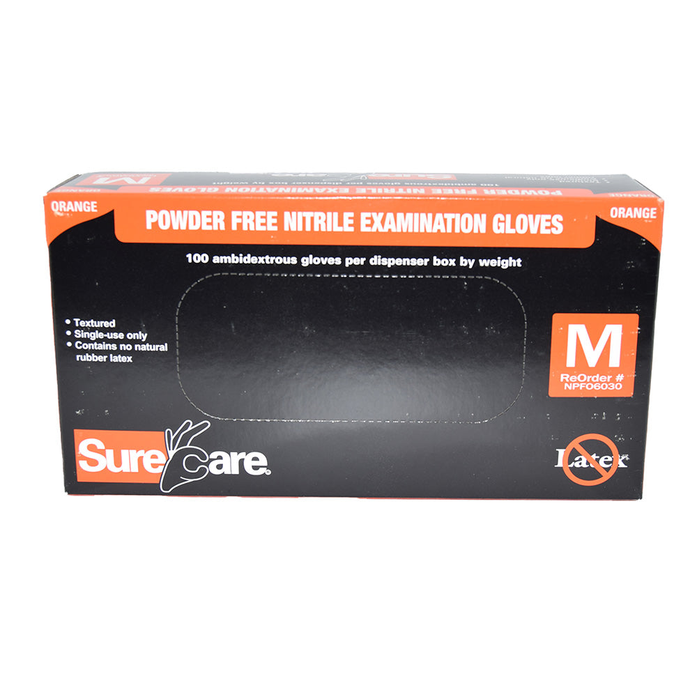 SURECARE 6MIL NITRILE MED ORANGE DISPOSABLE GLOVES (100 COUNT BULK DISCOUNT PRICE) - CLEARANCE