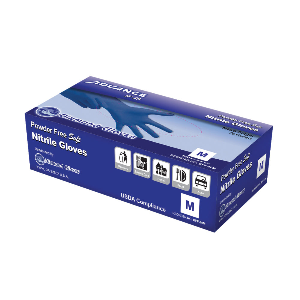 Diamond Gloves Exam Powder Free Blue Nitrile Glove Small