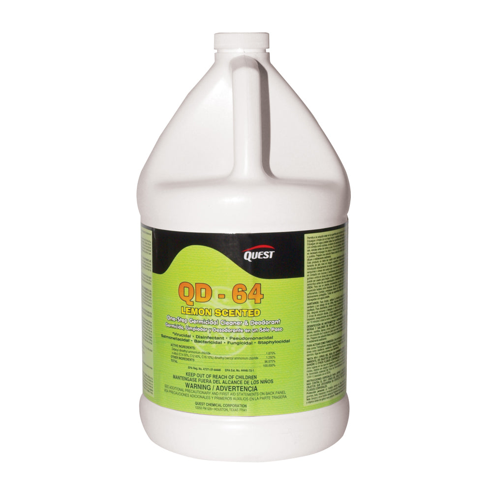 Quest Specialty QD-64 Disinfectant Deodorant & Cleaner - 1 Gallon Bottle (Lemon)