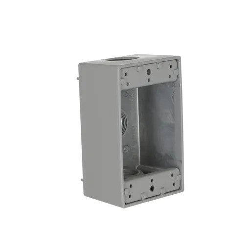 1-Gang Weatherproof Box, Three 3/4 In. Threaded Outlets, Gray