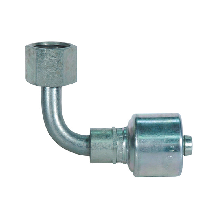 1/2 Inch X 1/2 Inch Mega Crimp Female Flat Face O-Ring Swivel 90-Degree Elbow Medium Drop