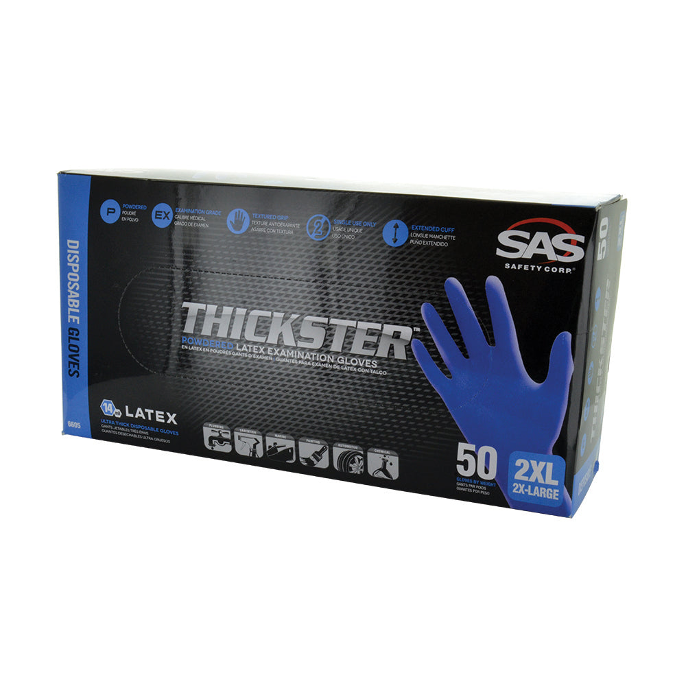 SAS Thickster Powdered Latex Disposable Gloves Blue Box of 50, 14 mil