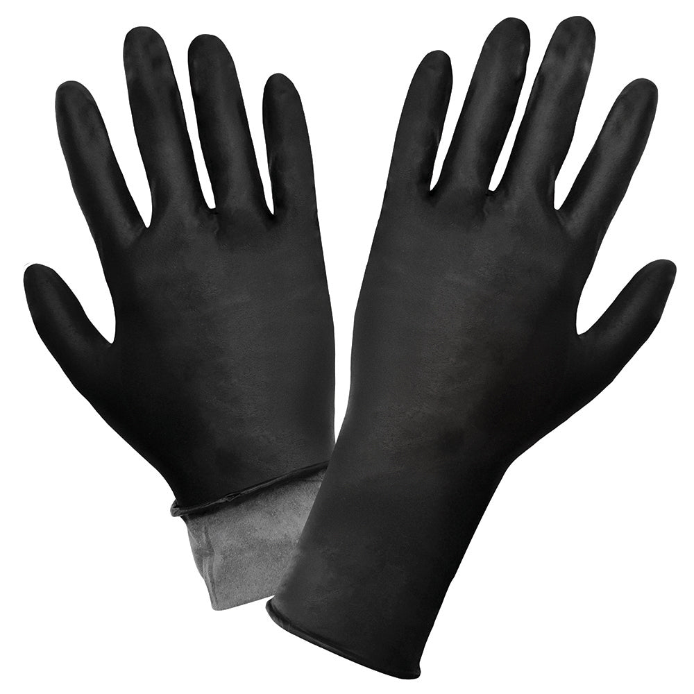 Global Glove Panther-Guard Nitrile Powder-Free Industrial Black 8-Mil Textured Fingertips Disposable Gloves Small