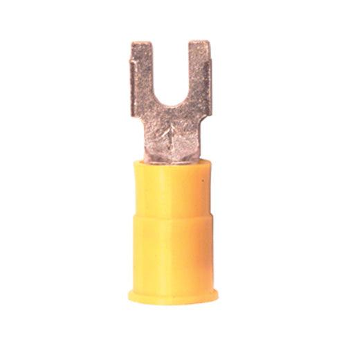 12-10 Gauge Flanged Fork Spade Terminal #8 Stud Nylon Insulated Yellow