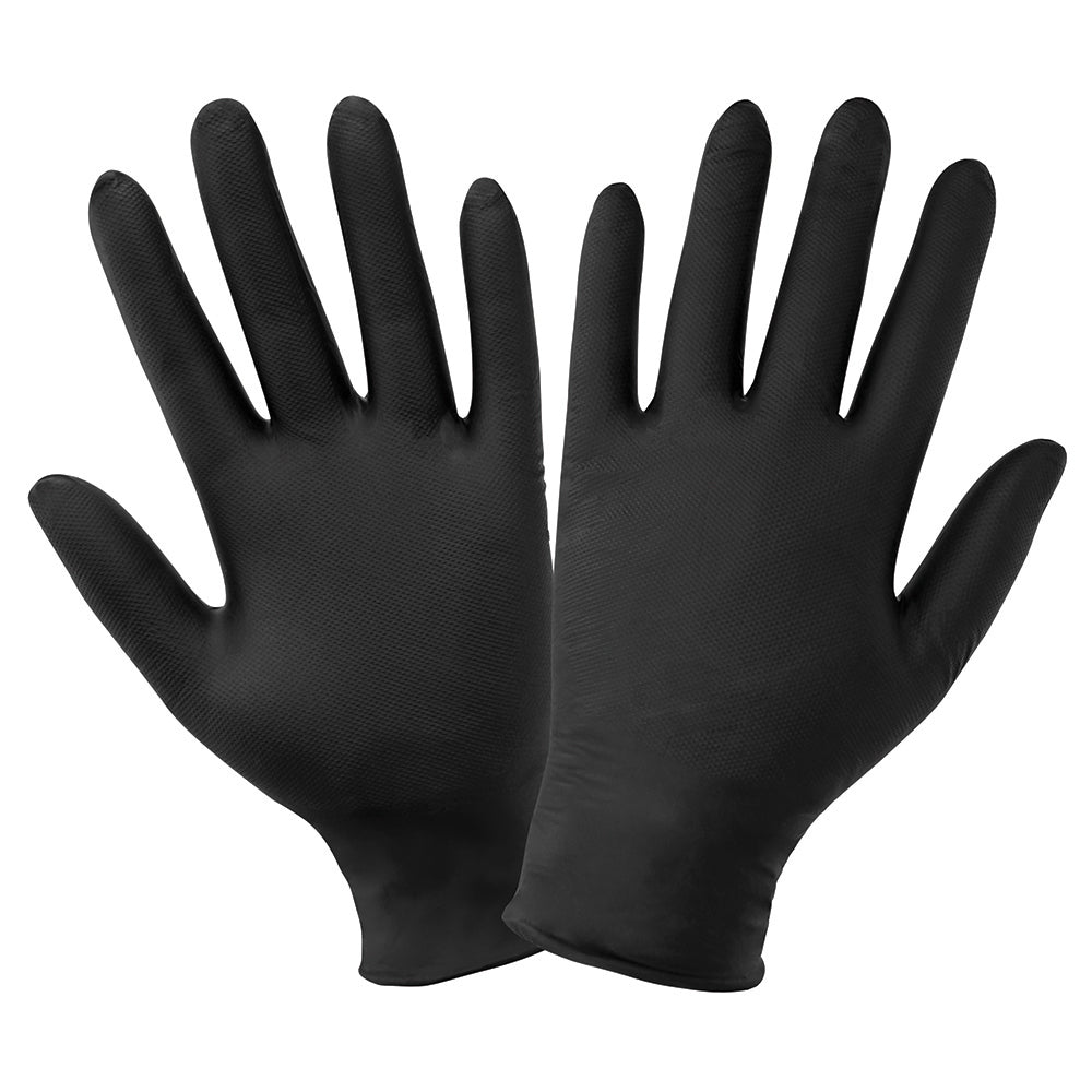 Global Glove Panther-Guard Nitrile Powder-Free Industrial Micro-Diamond Black 6-Mil Disposable Gloves Small