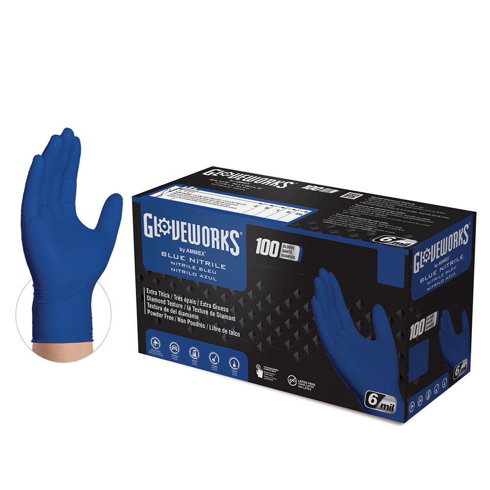 Ammex Gloveworks Heavy Duty Royal Blue Nitrile Gloves Box of 100, 6 mil