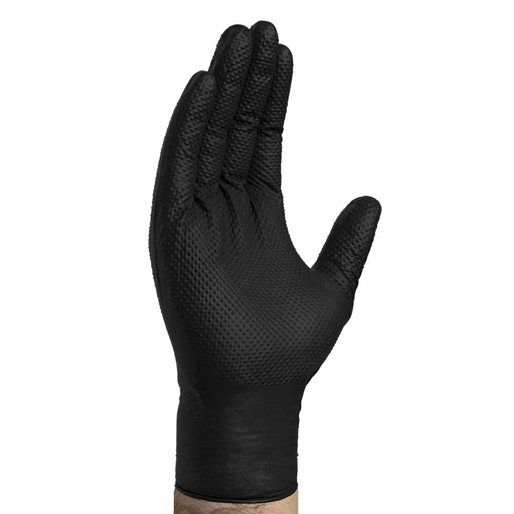 Ammex Gloveworks Heavy Duty Black Nitrile Textured Nitrile Gloves Box of 100, 6 mil