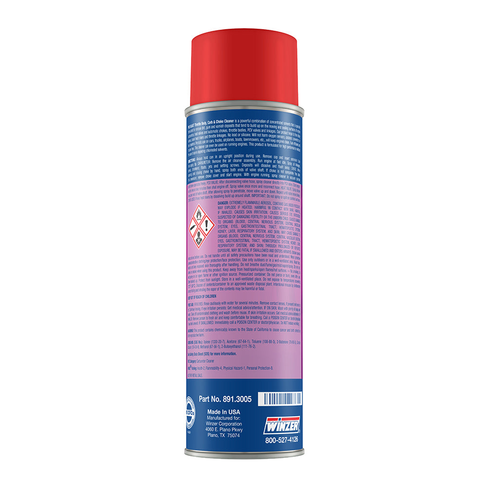 Winzer Pro Blast Throttle Body, Carburetor & Choke Cleaner - 15.5 Oz Net Weight - Aerosol