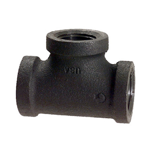 1/8" Schedule 40 Female NPT Black Welded Malleable Iron Straight Tee USA