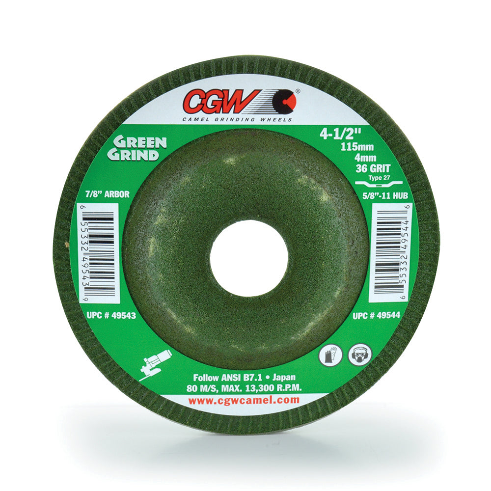 7 Inch X 1/4 Inch X 5/8-11 Inch 36 Grit Green Aluminum Oxide Type 27 Bench Grinding Wheel