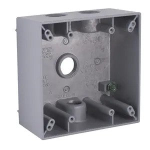 2-Gang Weatherproof Box, Four 1/2 In. Threaded Outlets, Gray