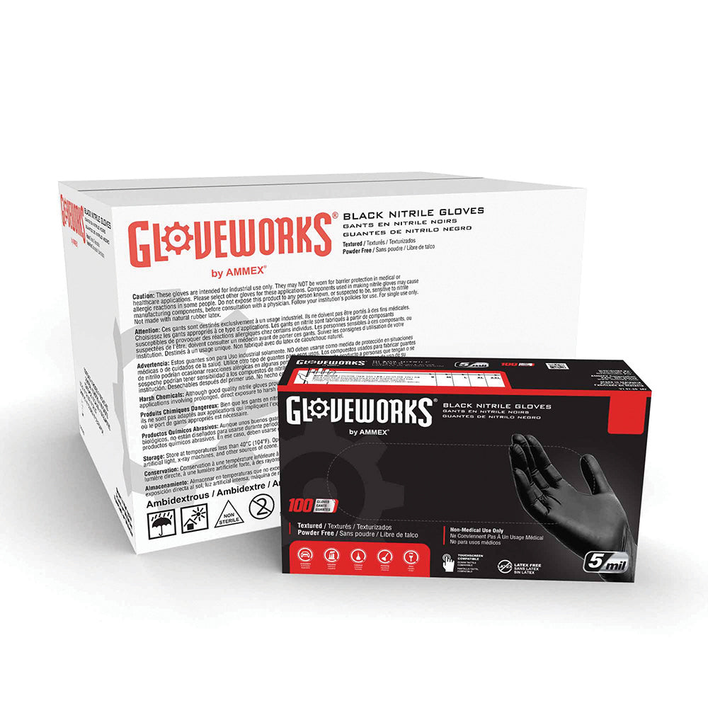 Ammex 5 Mil Black Textured/Micro-Roughened Nitrile Powder Free Gloveplus® Premium Industrial Glove - 100 Per Box