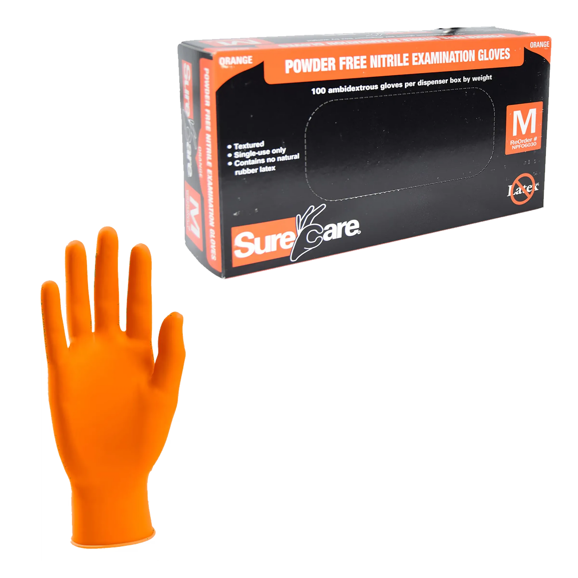 SURECARE 6MIL NITRILE MED ORANGE DISPOSABLE GLOVES (100 COUNT BULK DISCOUNT PRICE) - CLEARANCE