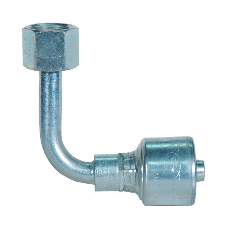 1-1/4 Inch X 1-1/4 Inch Female Flat-Face O-Ring Swivel Metric Hex - 90 Degree Long Bent Tube Tuffcoat Lead Free Megacrimp Coupling