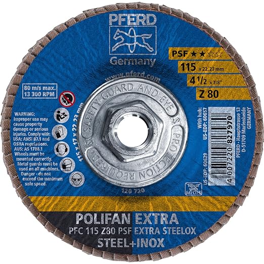 Flap Disc, 4-1/2" x 5/8-11- Z Psf Extra Steelox, 80 Grit, T29- Conical, Zirconia