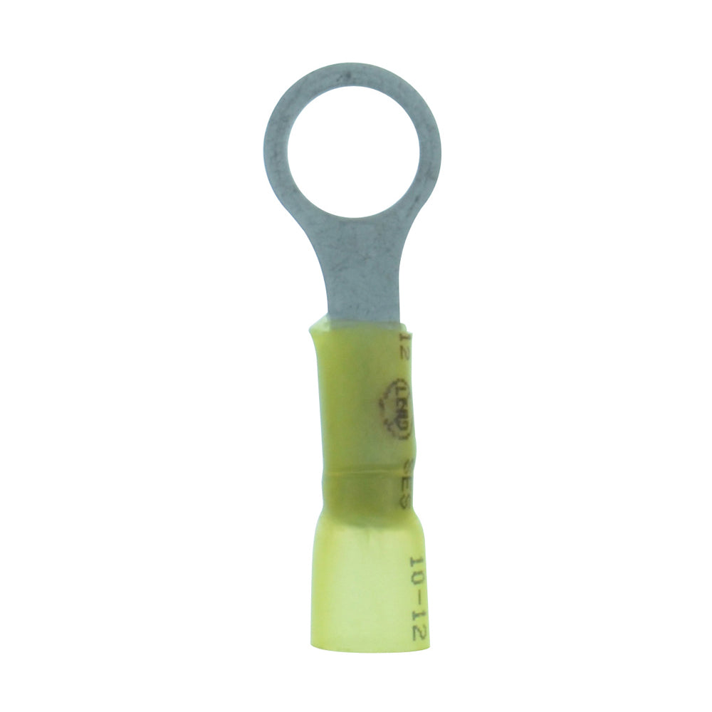 12-10 Gauge Lead Free Heat Shrink- Crimp & Solder Ring Terminal 3/8 Inch Stud Yellow