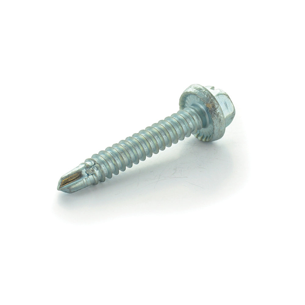 1/4 x 1-1/2 Inch Slotted Hex Washer Head Drill Point Tek Crimptite Zinc
