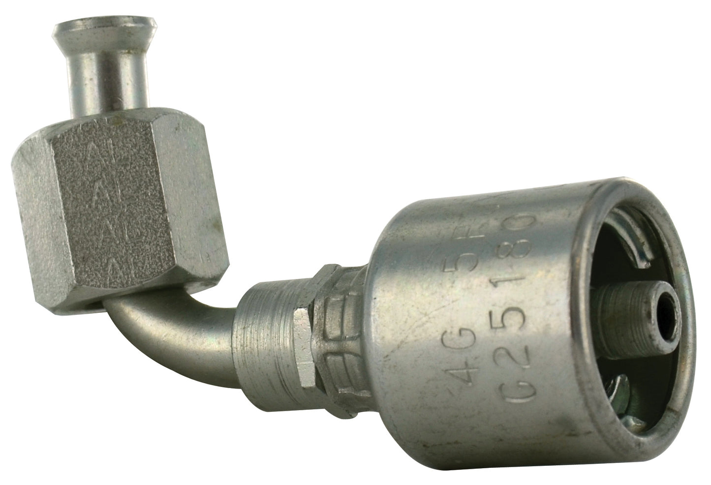 1/4 Inch X 5/16 Inch Female JIC 37 Degree Flare Swivel - 90 Degree Bent Tube Tuffcoat Lead Free Steel Megacrimp