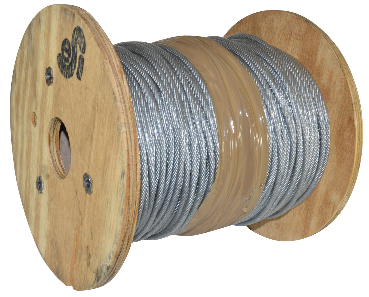 1/16 Inch X 3/32 Inch X 250 Ft 7X7 Strands 920 Lb Clear Vinyl Coated High Carbon Steel Galvanized Aircraft Cable
