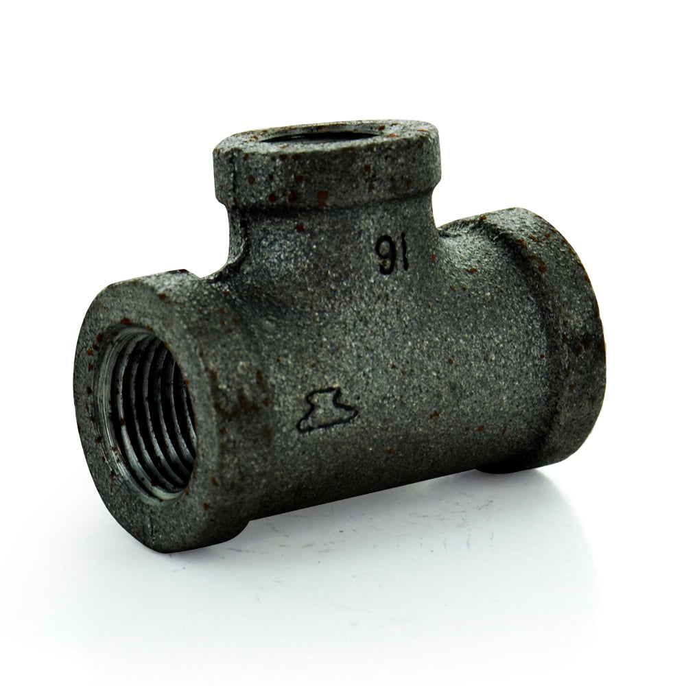 3/4" X 1/2" X 1/2" Schedule 40 Female NPT Black Welded Malleable Iron Reducing Tee USA