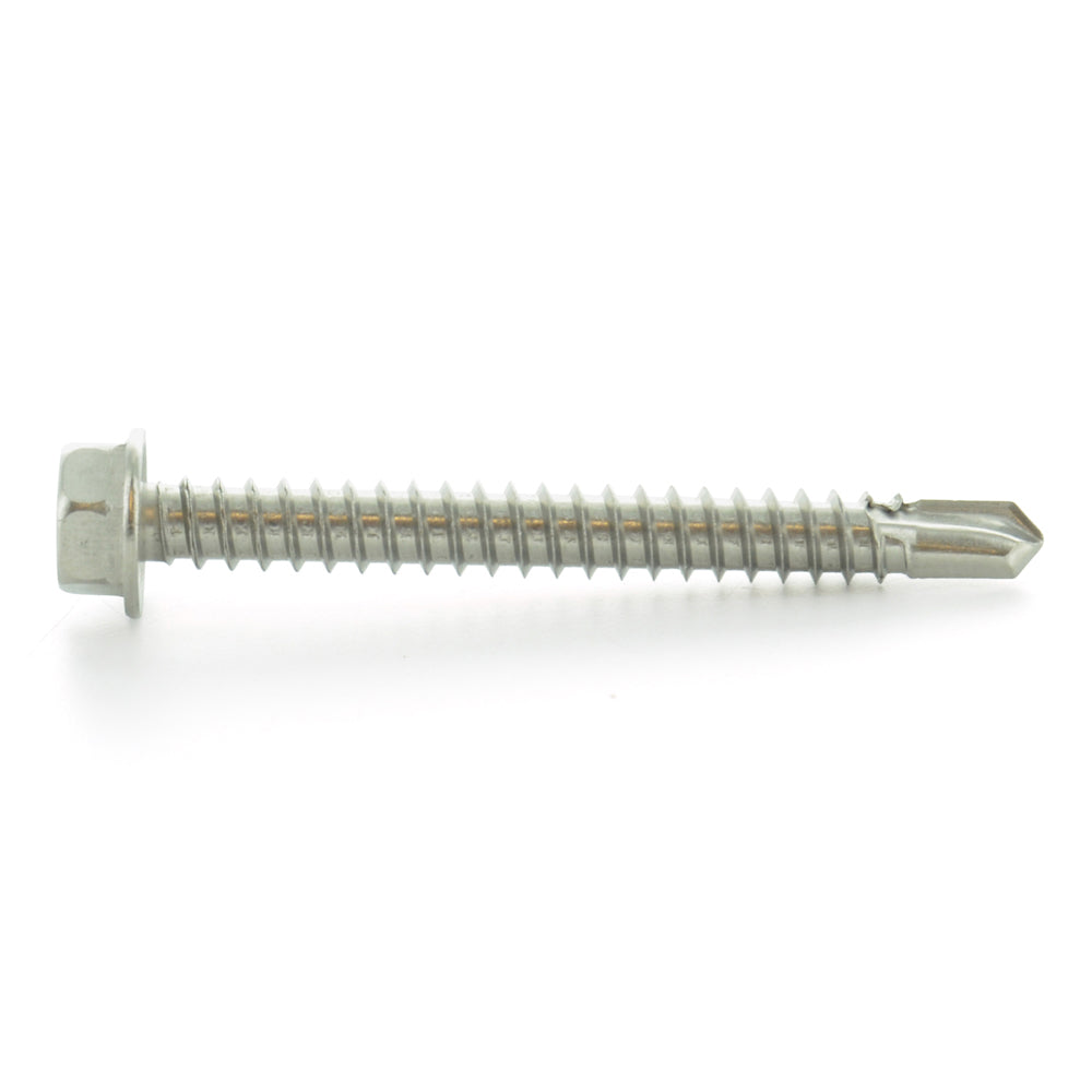 #6 x 1 Inch Plain 410 Stainless Steel #2 Point Indented Hex Washer Head Self-Drilling Tek Screw