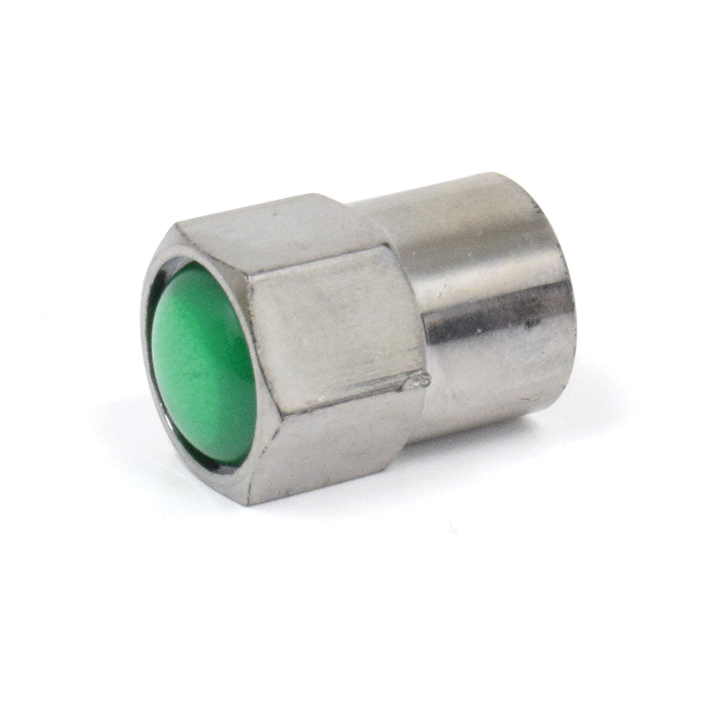 Tire Valve Stem Cap  Chrome Plastic With Seal and Green Top For Nitrogen Filled Tires