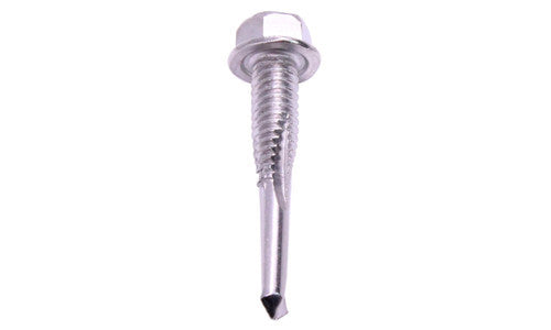 #12-24 x 1-1/4 Inch 410 Stainless Steel #5 Point Indented Hex Washer Head Self-Drilling Tek Screw