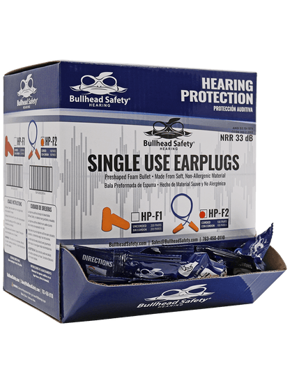 Bullhead Safety Hearing Protection Corded Polyurethane Foam Nrr 33 Db Earplugs