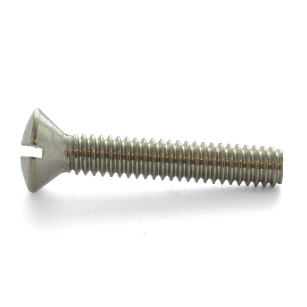 #8-32 x 2 Inch Coarse Plain 18-8 (A2) Stainless Steel Slotted Drive Oval Countersunk Head Machine Screw