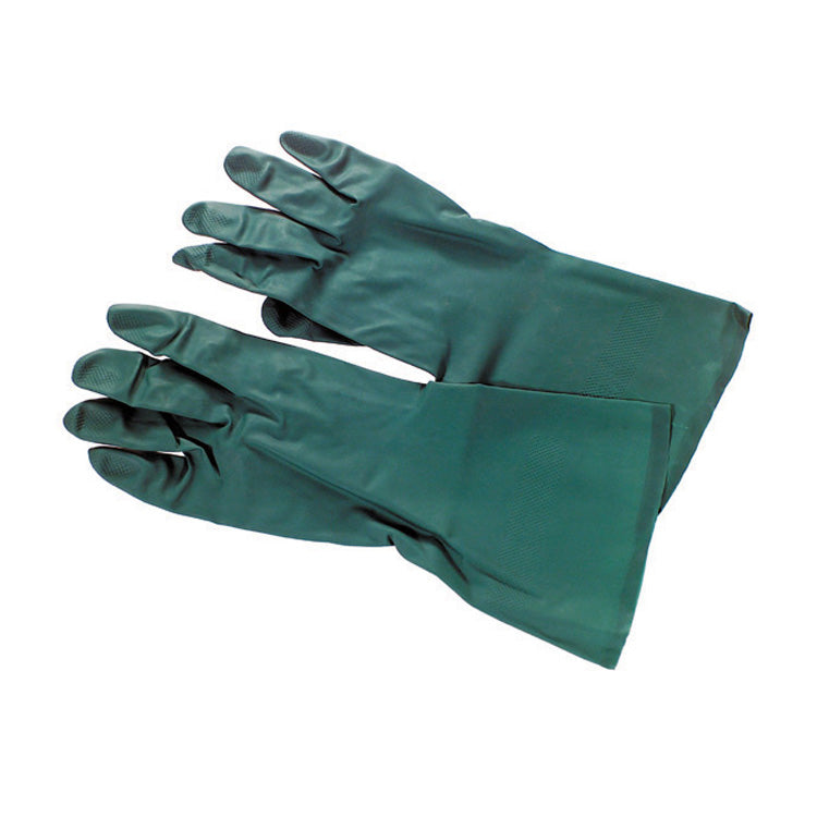 Pair Of Long Cuff Green Nitrile Gloves Large