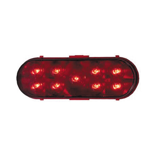 6 Inch Oval 9 Led Stop / Turn / Tail Light Red With Grommet Mount