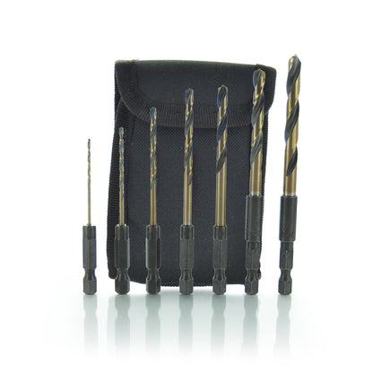 7 Piece 1/4 Inch Quick Release Drills Set With Quick Release Adaptor And Soft Pouch