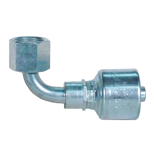 3/4 Inch x 3/4 Inch Female Flat-Face O-Ring Swivel - 90 Degree Bent Tube Tuffcoat Lead Free MegaCrimp Coupling